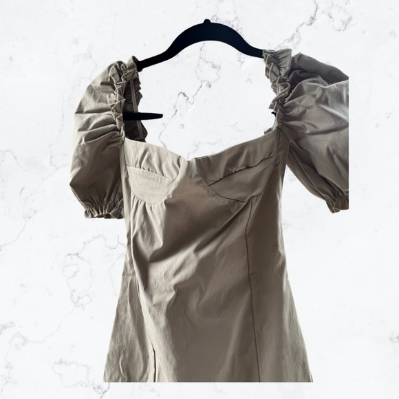 Bardot Puff Sleeve Dress - Stone - Picture 3 of 5